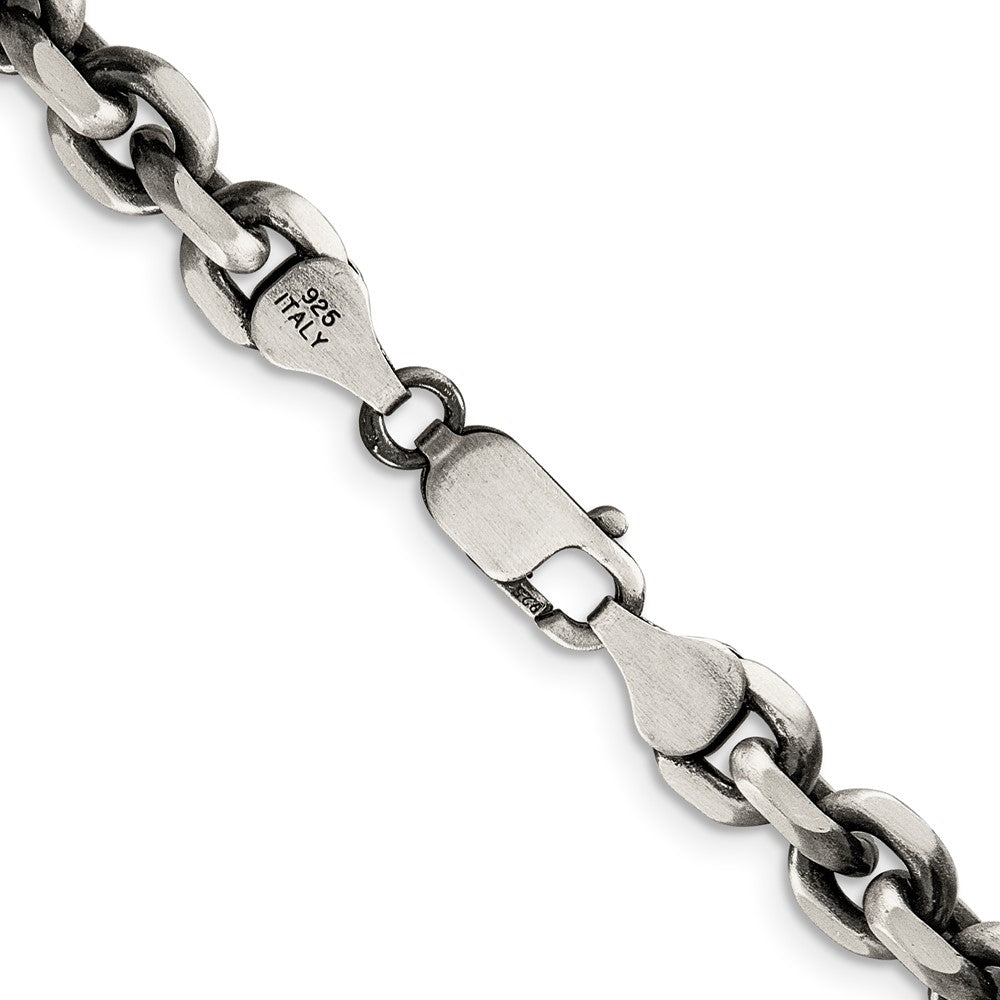 24 Inch Sterling Silver Antiqued 7.0mm D/C Elongated Open Link Chain Necklace