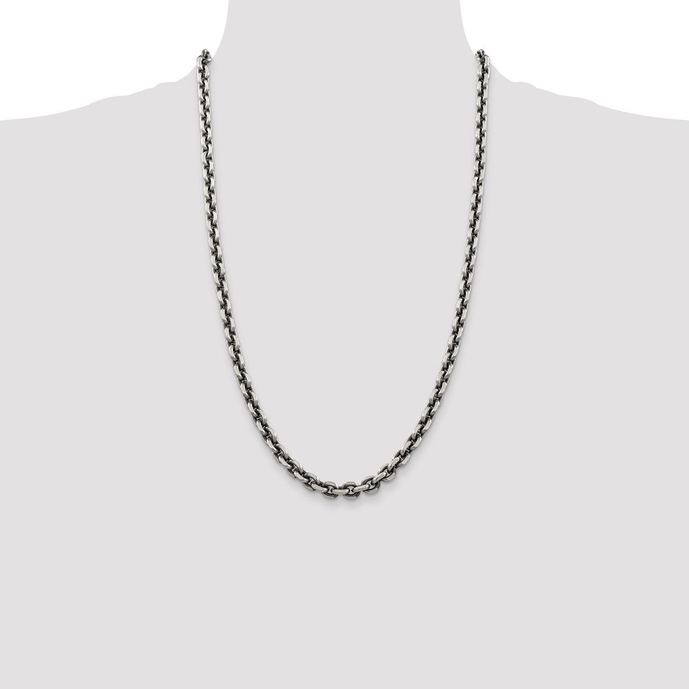 26 Inch Sterling Silver Antiqued 7.0mm D/C Elongated Open Link Chain Necklace
