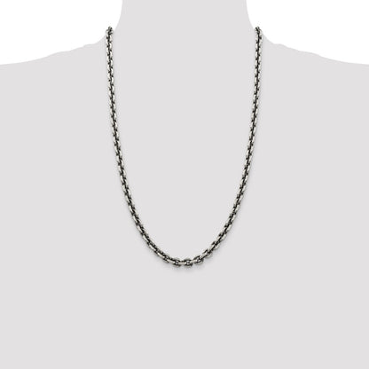 26 Inch Sterling Silver Antiqued 7.0mm D/C Elongated Open Link Chain Necklace