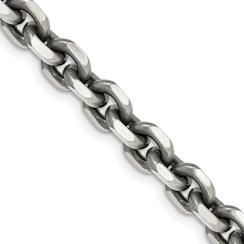 22 Inch Sterling Silver Antiqued 7.0mm D/C Elongated Open Link Chain Necklace