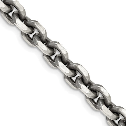 24 Inch Sterling Silver Antiqued 7.0mm D/C Elongated Open Link Chain Necklace