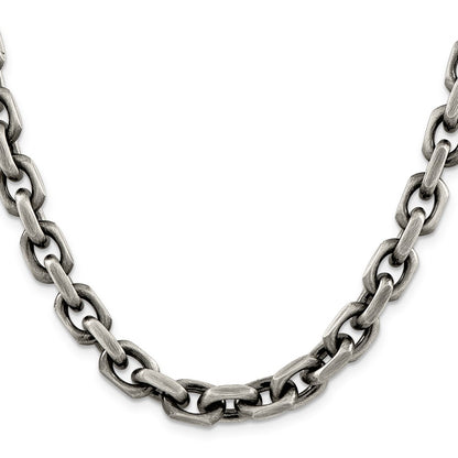 22 Inch Sterling Silver Antiqued 8.6mm D/C Elongated Open Link Chain Necklace