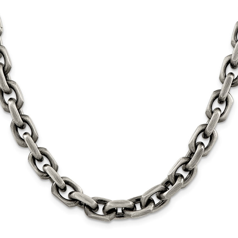 22 Inch Sterling Silver Antiqued 8.6mm D/C Elongated Open Link Chain Necklace