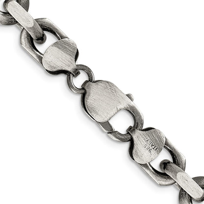24 Inch Sterling Silver Antiqued 8.6mm D/C Elongated Open Link Chain Necklace