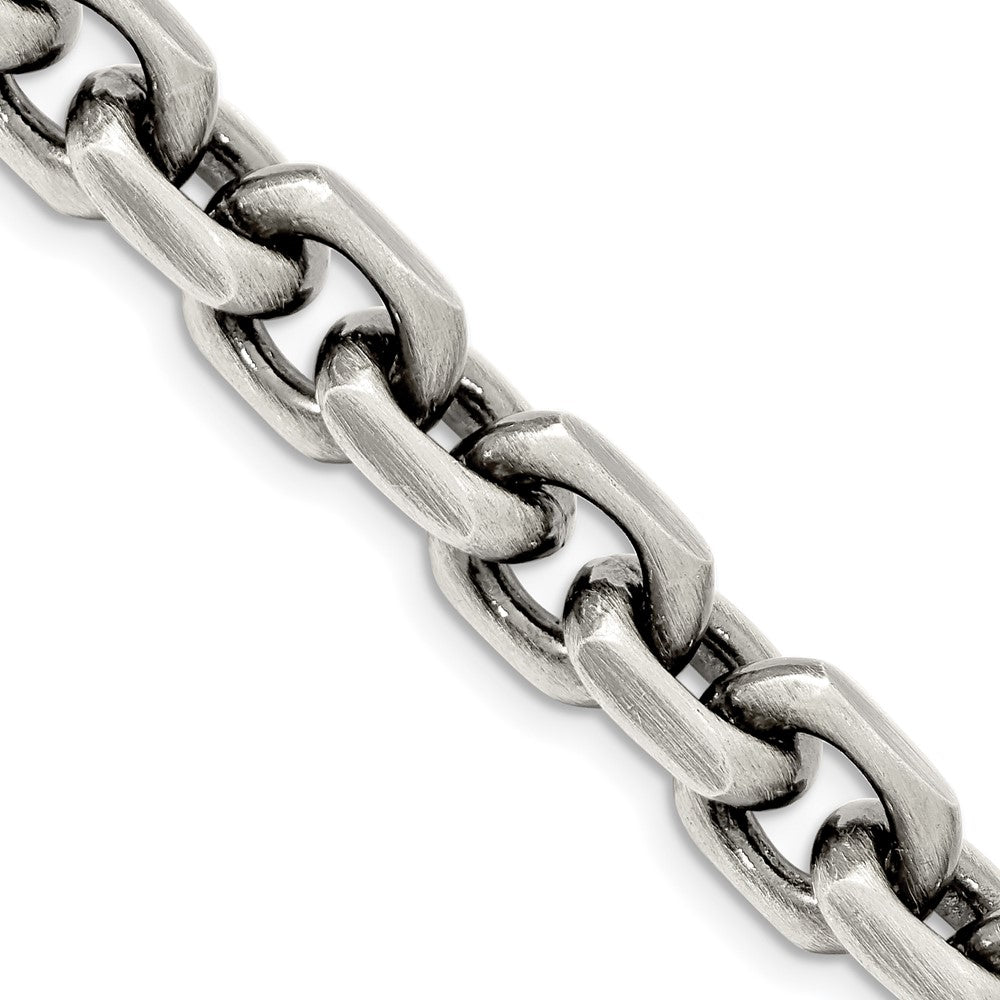 24 Inch Sterling Silver Antiqued 8.6mm D/C Elongated Open Link Chain Necklace