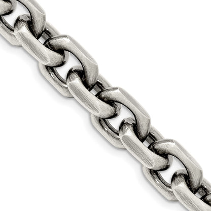 24 Inch Sterling Silver Antiqued 8.6mm D/C Elongated Open Link Chain Necklace