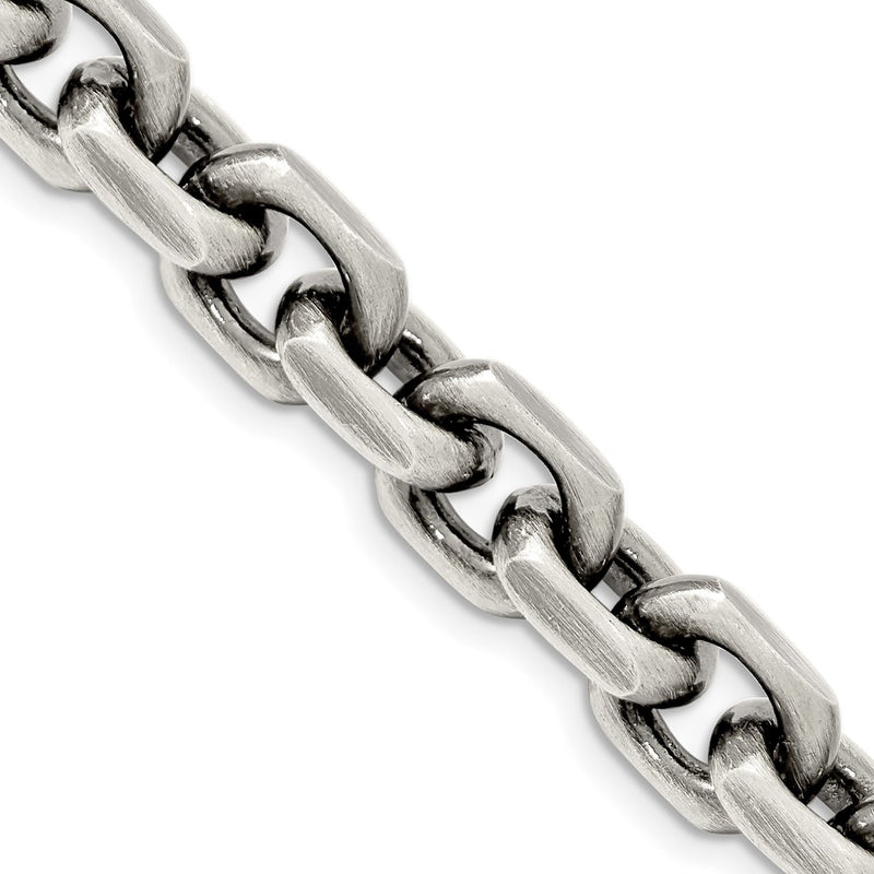 24 Inch Sterling Silver Antiqued 8.6mm D/C Elongated Open Link Chain Necklace