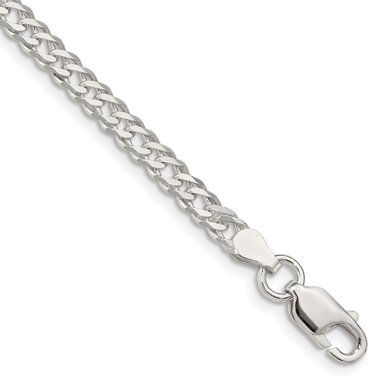 7 Inch Sterling Silver 4.25mm 6 Side D/C Flat Double Curb Chain Bracelet