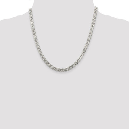 20 Inch Sterling Silver 5.65mm 6 Side D/C Flat Double Curb Chain Necklace