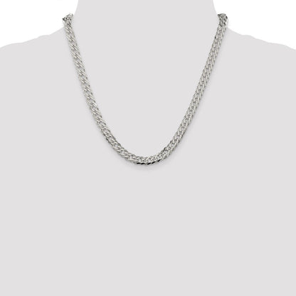 20 Inch Sterling Silver 6.25mm 6 Side D/C Flat Double Curb Chain Necklace