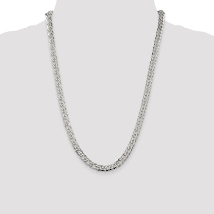 24 Inch Sterling Silver 6.25mm 6 Side D/C Flat Double Curb Chain Necklace