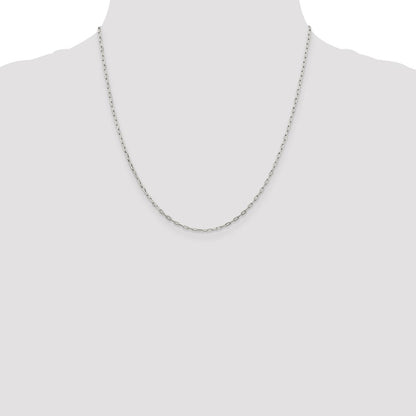 20 Inch Sterling Silver 1.75mm Elongated Open Link Chain Necklace