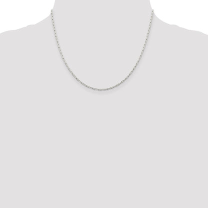 18 Inch Sterling Silver 2mm Elongated Open Link Chain Necklace