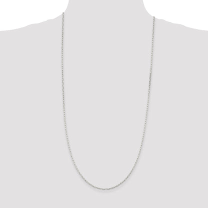 30 Inch Sterling Silver 2mm Elongated Open Link Chain Necklace