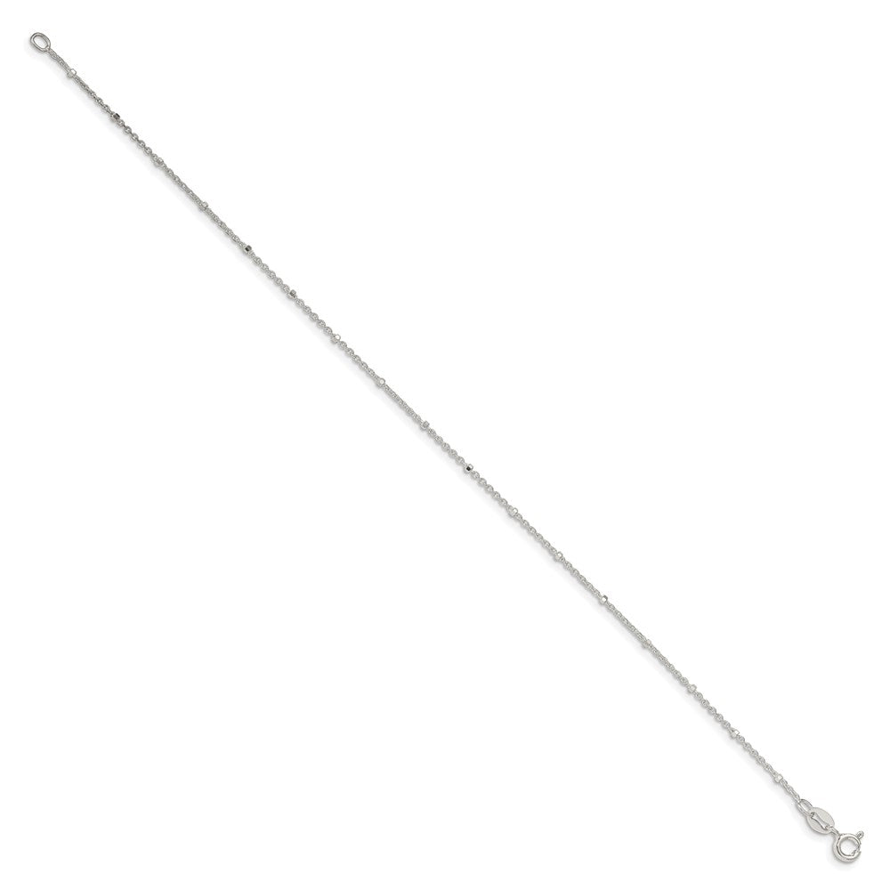 10 Inch Sterling Silver 1.25mm Rolo With Beads Chain Anklet