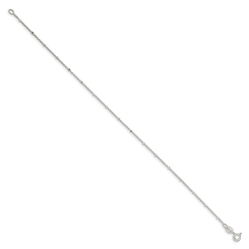 10 Inch Sterling Silver 1.25mm Rolo With Beads Chain Anklet