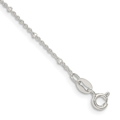10 Inch Sterling Silver 1.25mm Rolo With Beads Chain Anklet