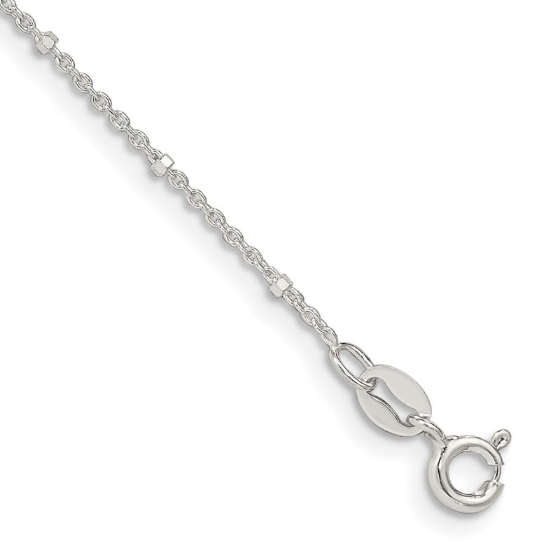 10 Inch Sterling Silver 1.25mm Rolo With Beads Chain Anklet