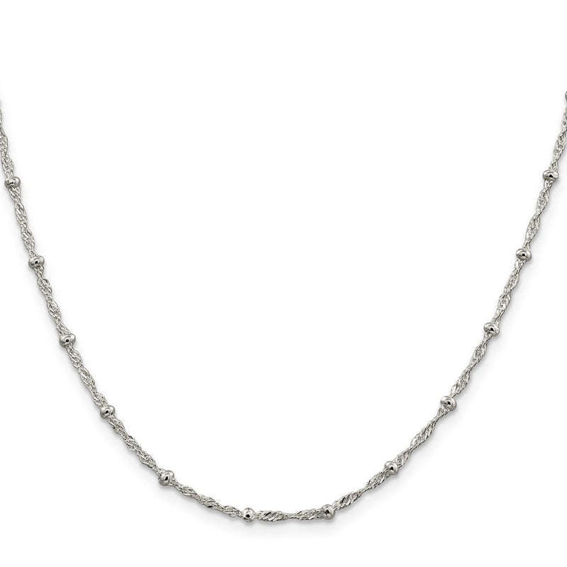 24 Inch Sterling Silver 2.5mm Singapore W/ Beads Chain Necklace
