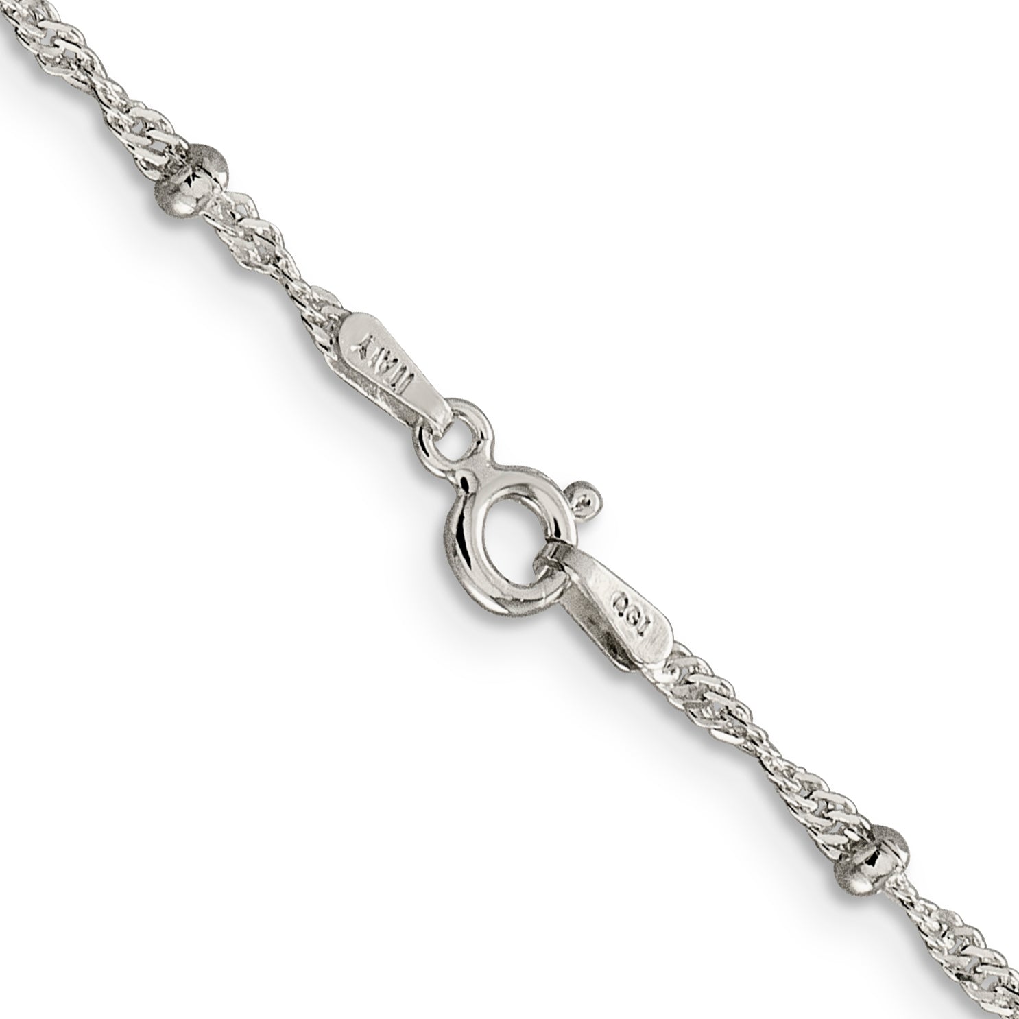 24 Inch Sterling Silver 2.5mm Singapore W/ Beads Chain Necklace