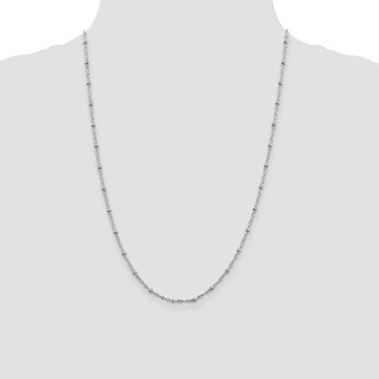 24 Inch Sterling Silver 2.5mm Singapore W/ Beads Chain Necklace
