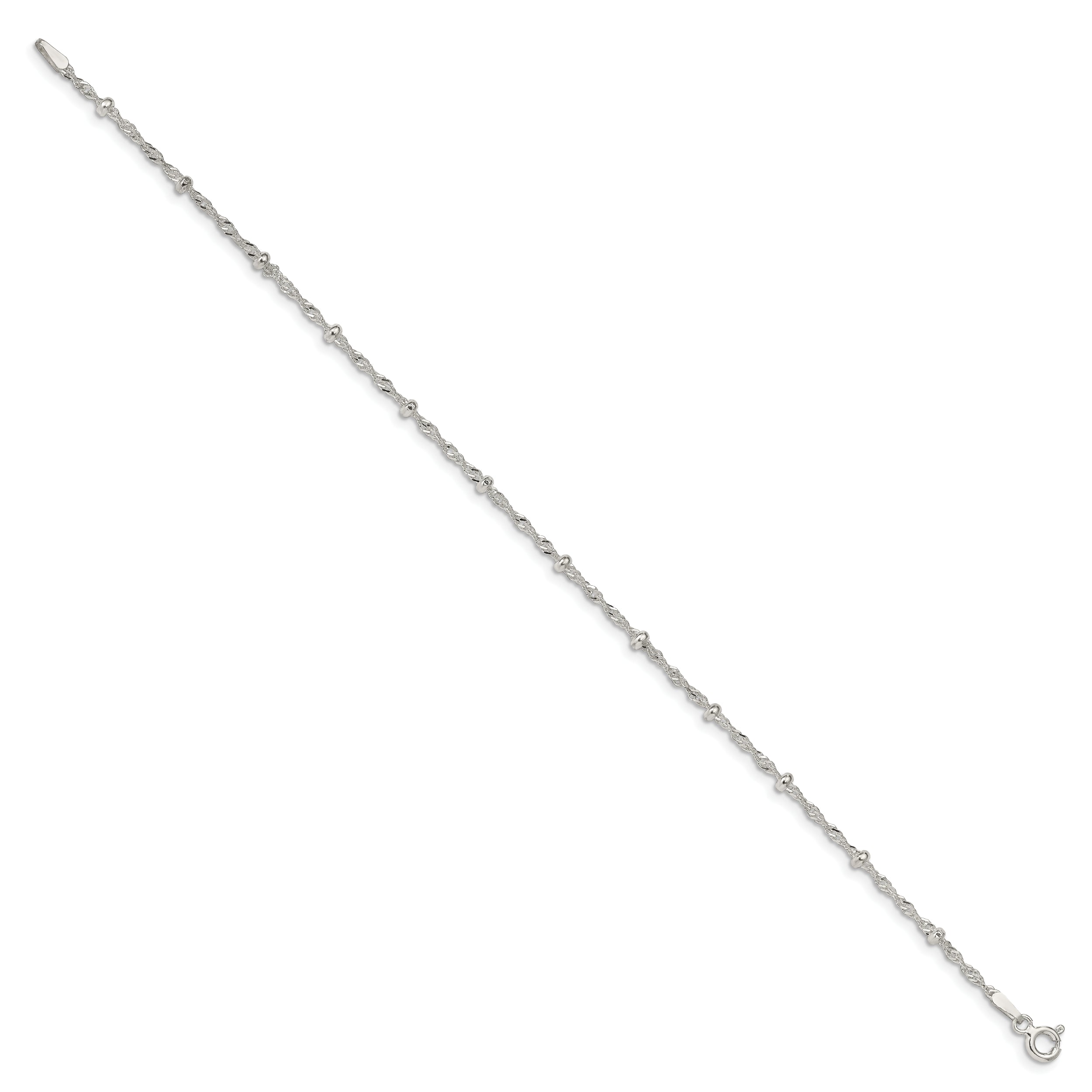 7 Inch Sterling Silver 2.5mm Singapore W/ Beads Chain