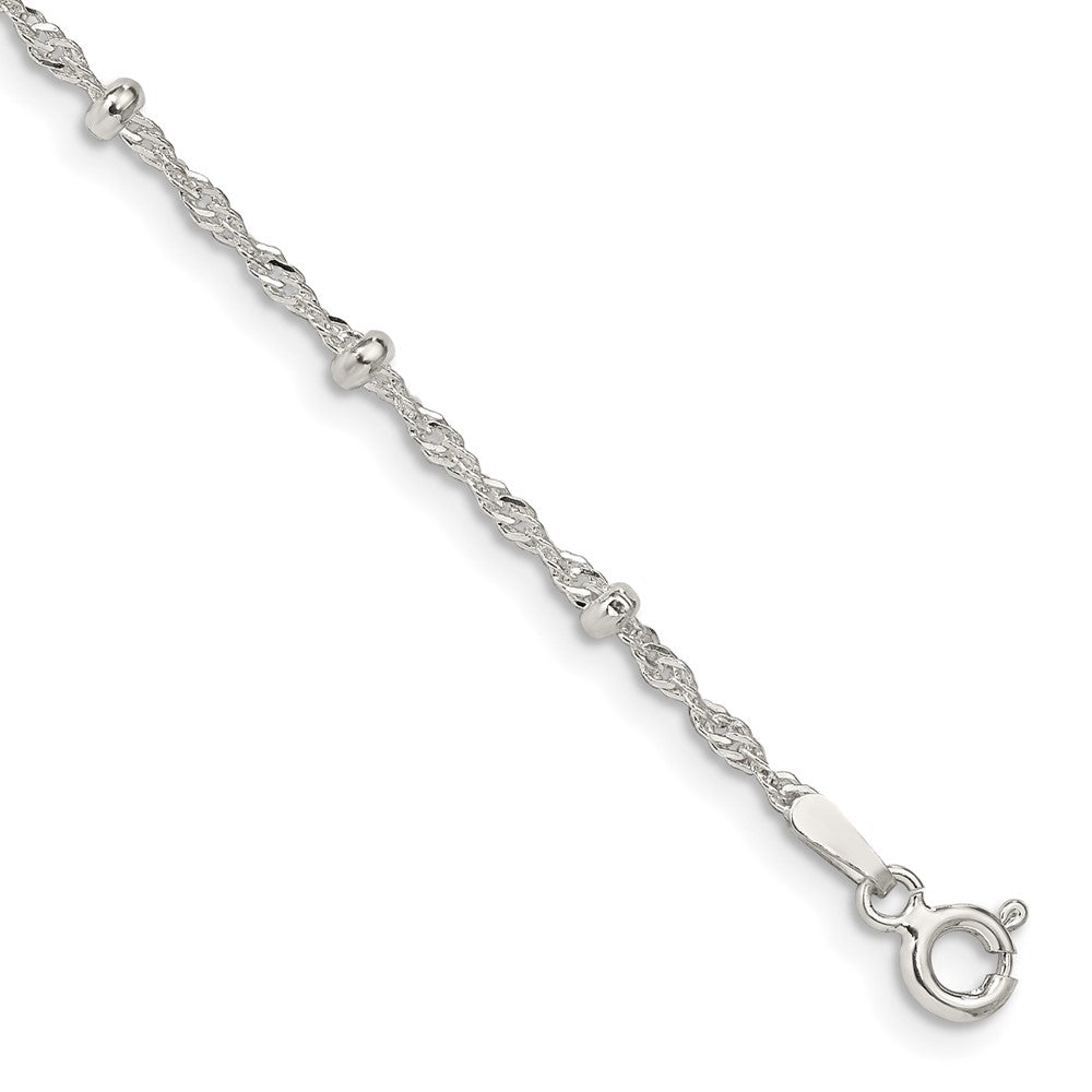 9 Inch Sterling Silver 2.5mm Singapore W/ Beads Chain Anklet