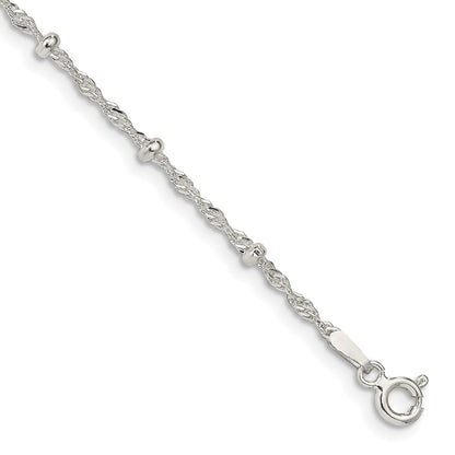 9 Inch Sterling Silver 2.5mm Singapore W/ Beads Chain Anklet