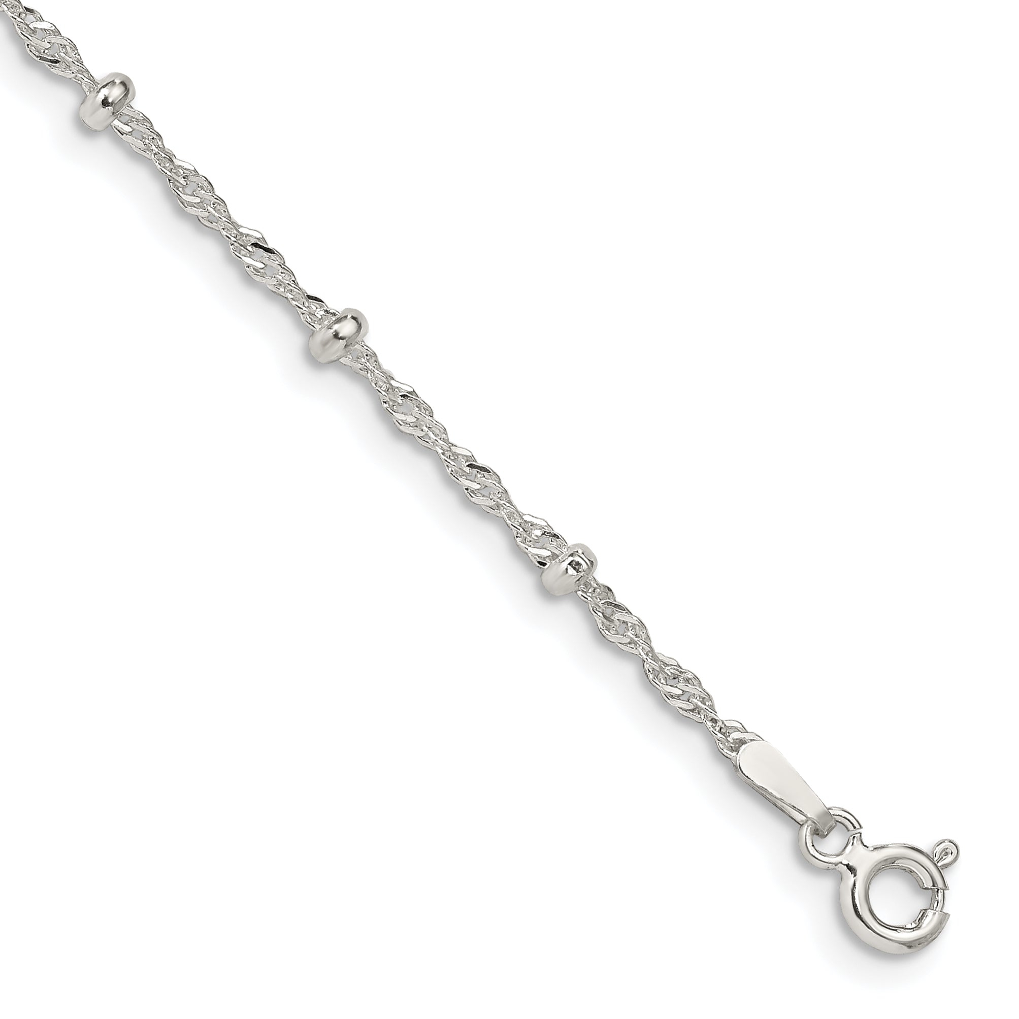 7 Inch Sterling Silver 2.5mm Singapore W/ Beads Chain