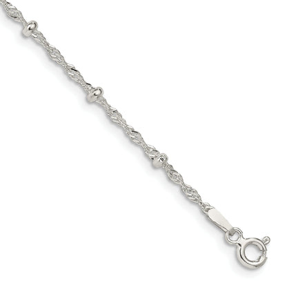 7 Inch Sterling Silver 2.5mm Singapore W/ Beads Chain