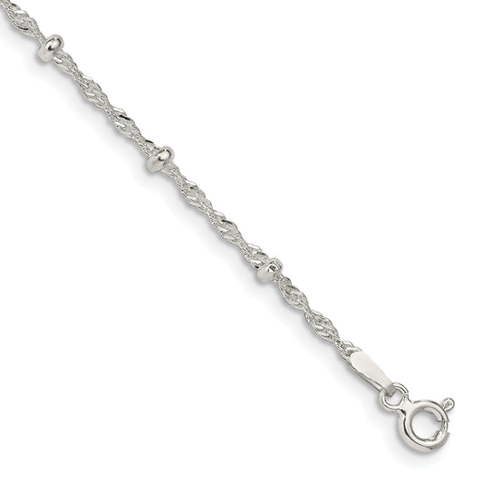 7 Inch Sterling Silver 2.5mm Singapore W/ Beads Chain