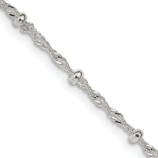 14 Inch Sterling Silver 2.5mm Singapore W/ Beads Chain