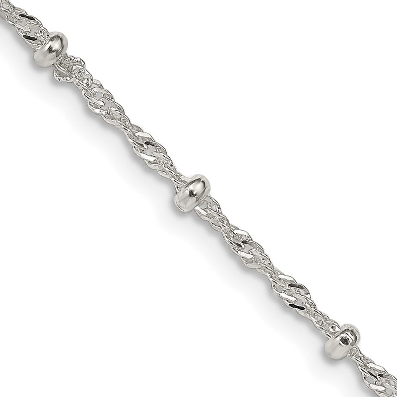 20 Inch Sterling Silver 2.5mm Singapore W/ Beads Chain Necklace