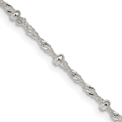 18 Inch Sterling Silver 2.5mm Singapore W/ Beads Chain Necklace