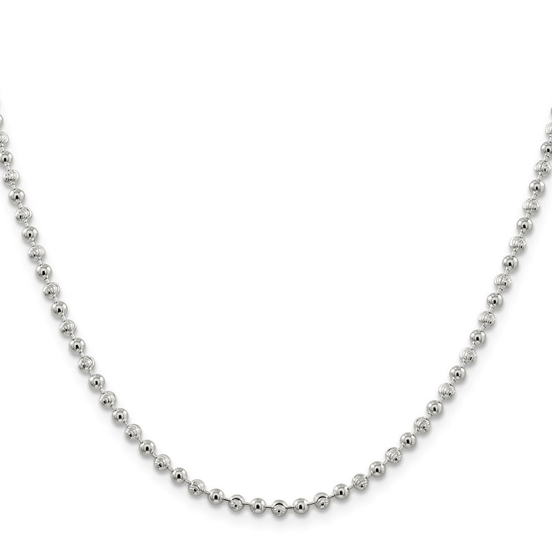 24 Inch Sterling Silver 3mm Fancy Beaded Chain Necklace