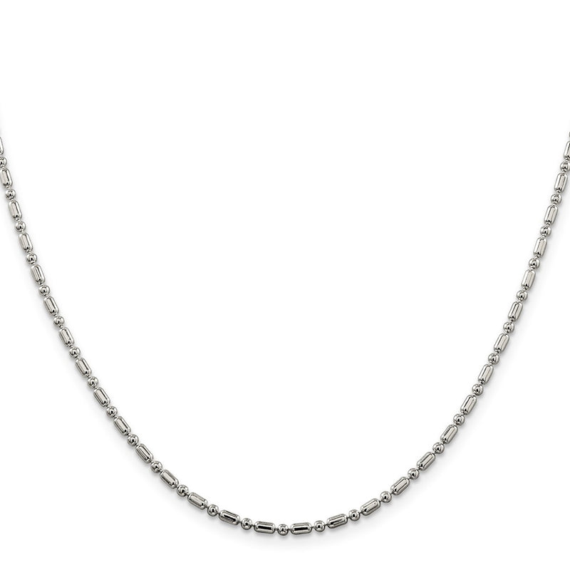 16 Inch Sterling Silver 2mm Fancy Beaded Chain Necklace