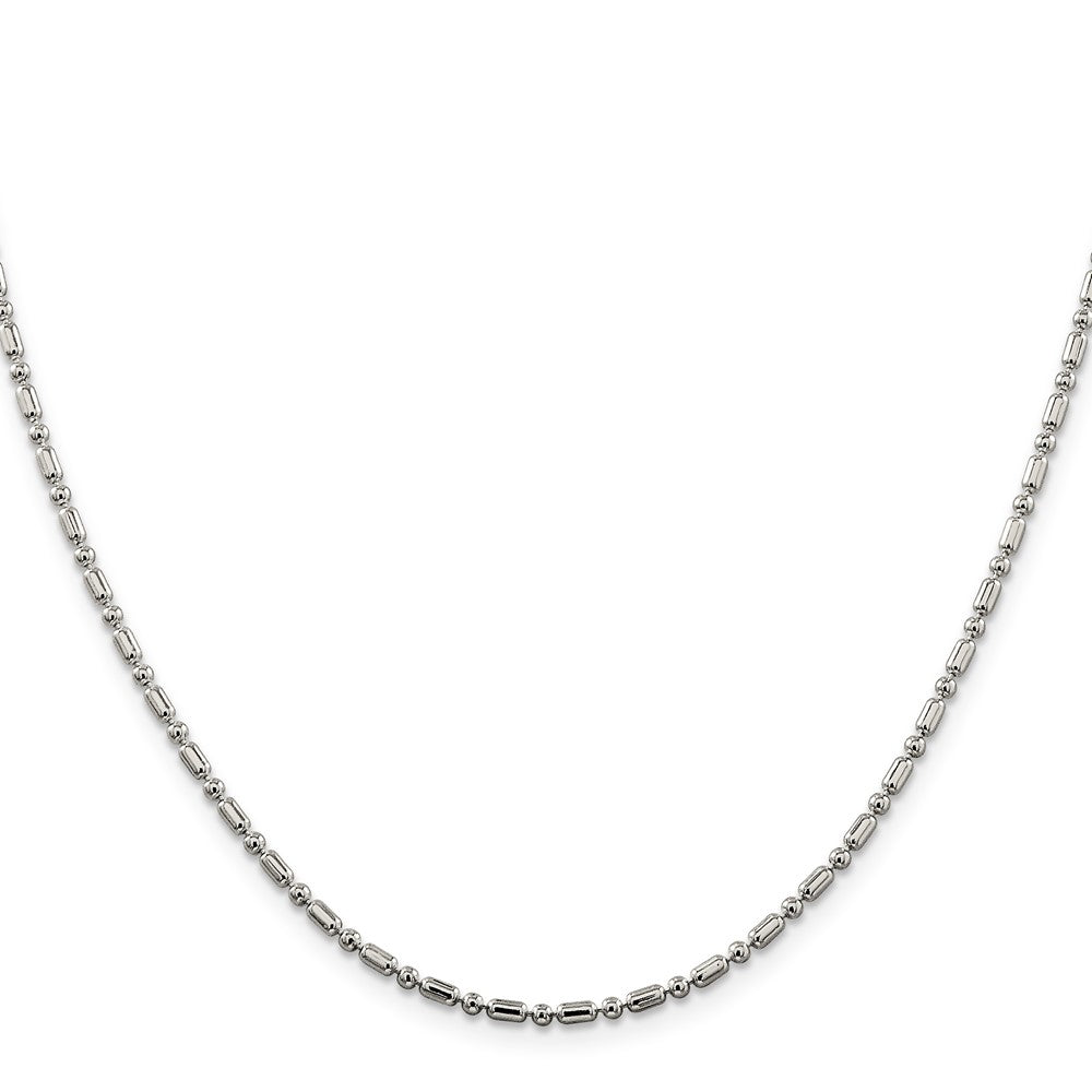 24 Inch Sterling Silver 2mm Fancy Beaded Chain Necklace
