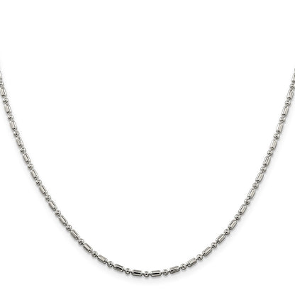 24 Inch Sterling Silver 2mm Fancy Beaded Chain Necklace