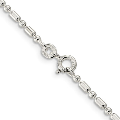 16 Inch Sterling Silver 2mm Fancy Beaded Chain Necklace