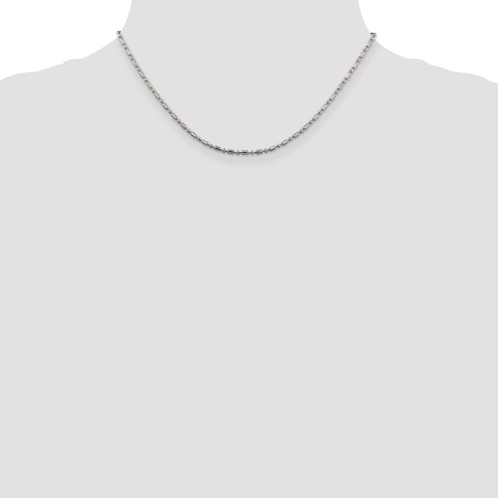 16 Inch Sterling Silver 2mm Fancy Beaded Chain Necklace