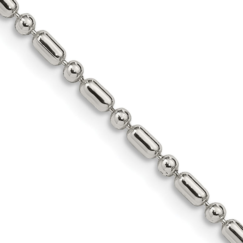 24 Inch Sterling Silver 2mm Fancy Beaded Chain Necklace