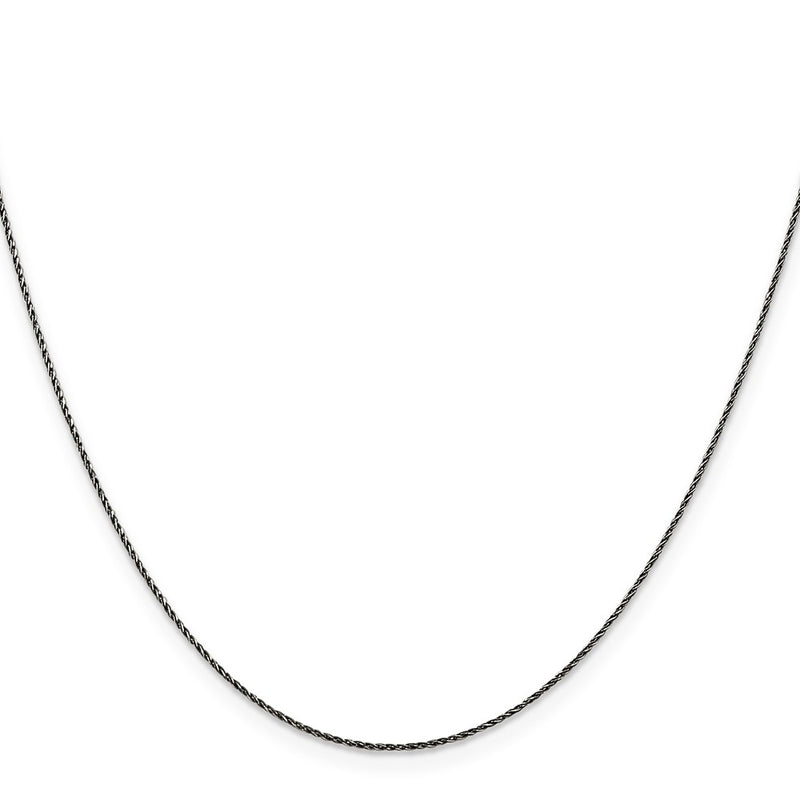 20 Inch Sterling Silver Ruthenium-Plated .75mm Twisted Tight Wheat Chain Necklace