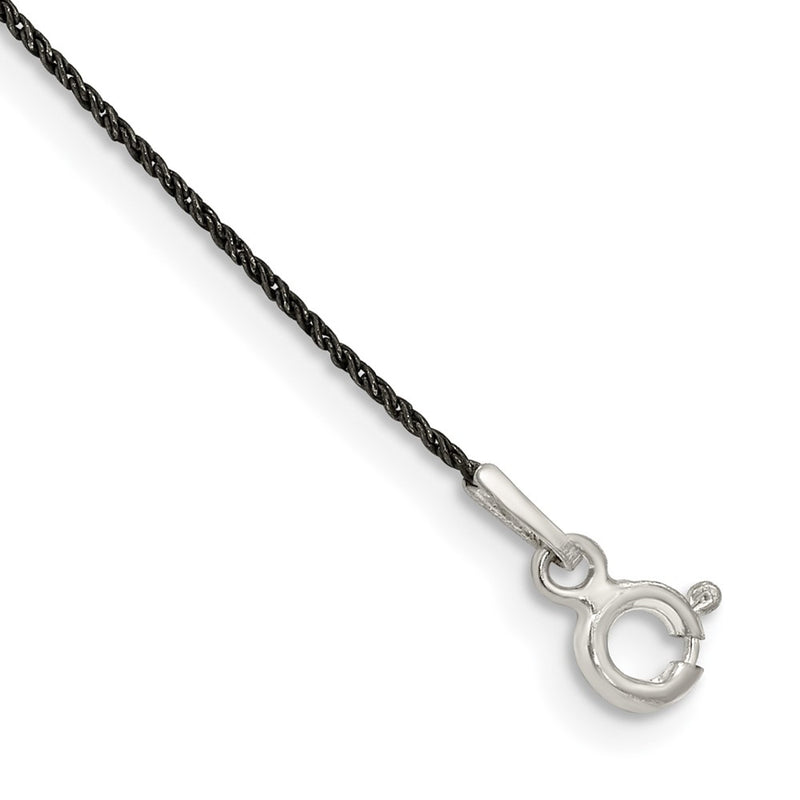 7 Inch Sterling Silver Ruthenium-Plated .75mm Twisted Tight Wheat Chain Bracelet