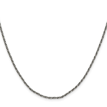 16 Inch Sterling Silver Ruthenium-Plated 1.7mm Twisted Tight Wheat Chain Necklace