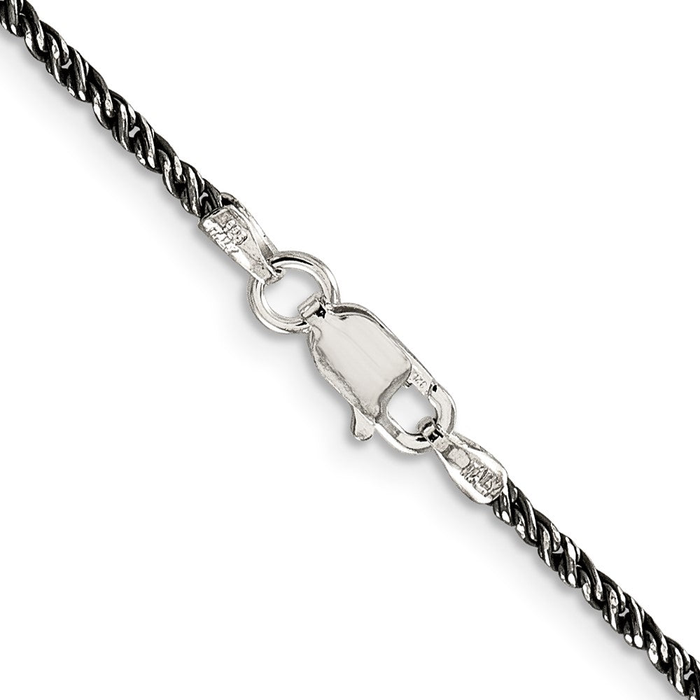 30 Inch Sterling Silver Ruthenium-Plated 1.7mm Twisted Tight Wheat Chain Necklace