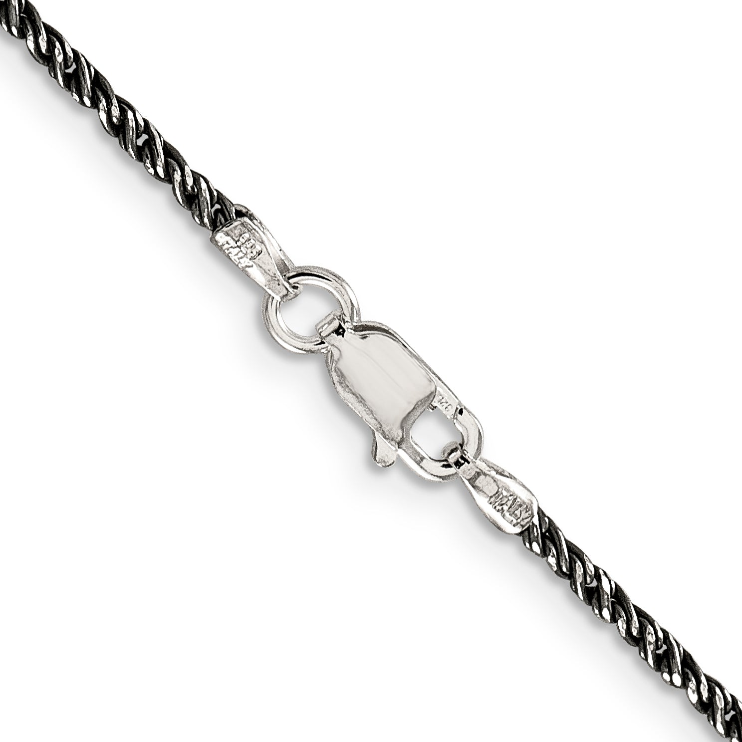 24 Inch Sterling Silver Ruthenium-Plated 1.7mm Twisted Tight Wheat Chain Necklace