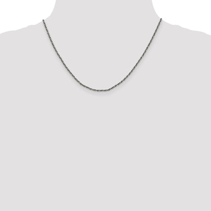 18 Inch Sterling Silver Ruthenium-Plated 1.7mm Twisted Tight Wheat Chain Necklace
