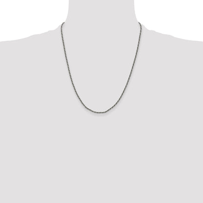 22 Inch Sterling Silver Ruthenium-Plated 1.7mm Twisted Tight Wheat Chain Necklace