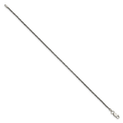 7 Inch Sterling Silver Ruthenium-Plated 1.7mm Twisted Tight Wheat Chain
