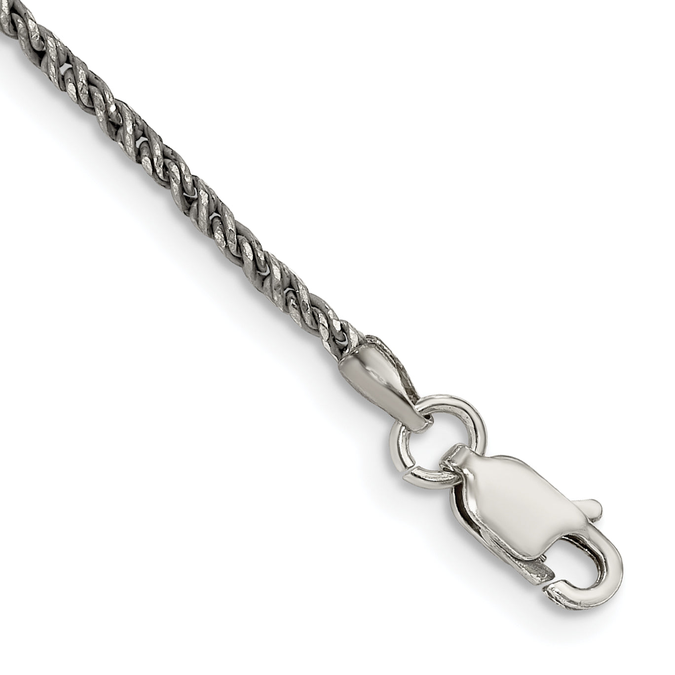 7 Inch Sterling Silver Ruthenium-Plated 1.7mm Twisted Tight Wheat Chain
